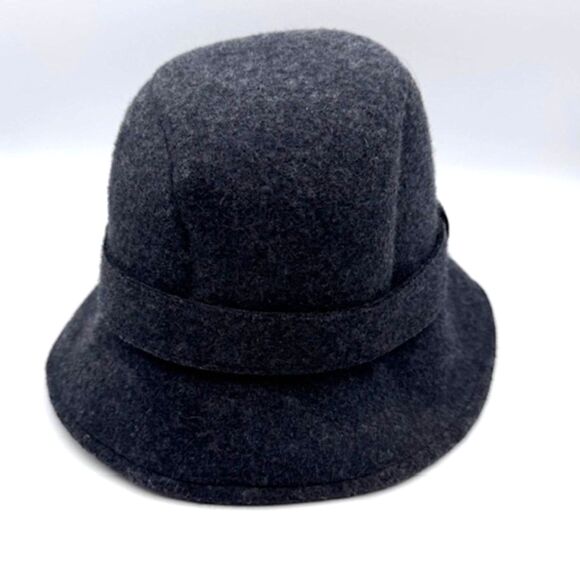 J. Crew Women's SZ S/M 100% Wool Charcoal Gray Cloche Bucket Short-Brim Hat Pink - Picture 4 of 9